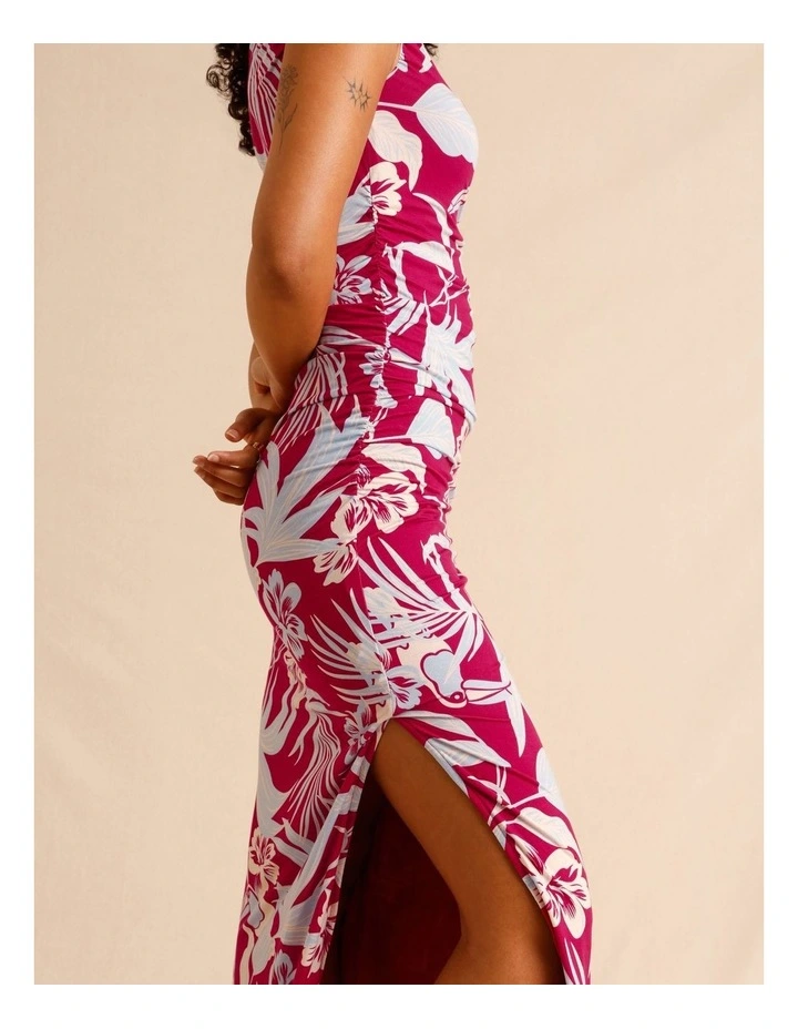 Tencel Blend Ruched Side Midi Dress in Burgundy image 5