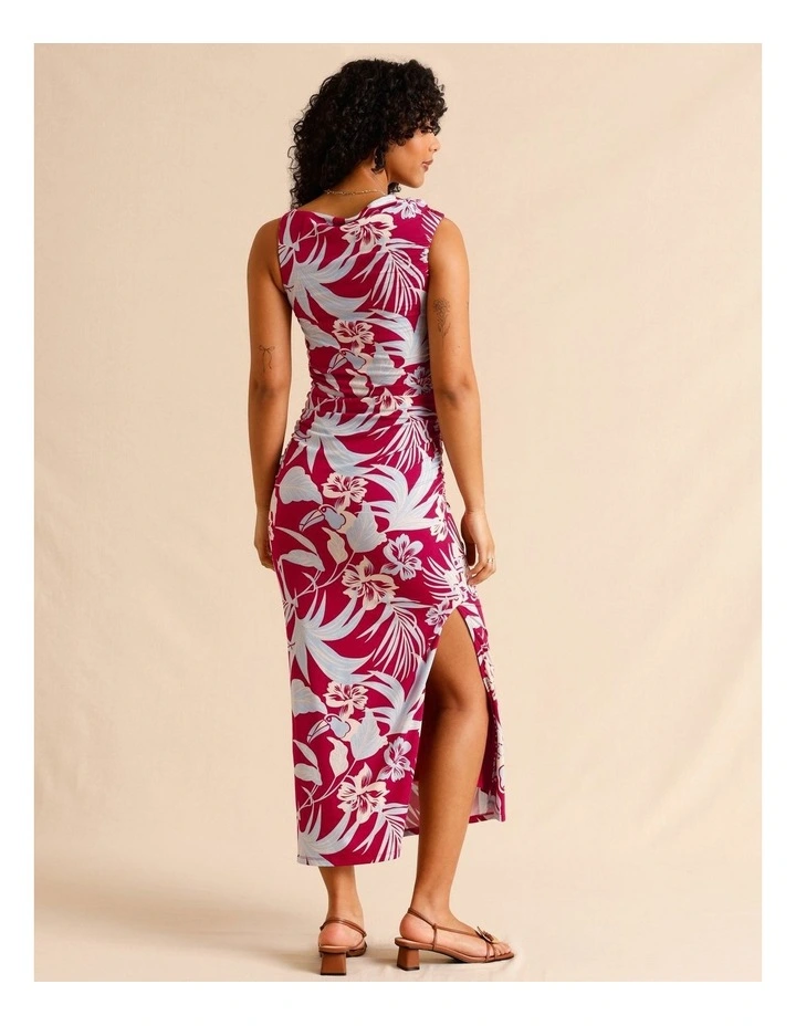 Tencel Blend Ruched Side Midi Dress in Burgundy image 6