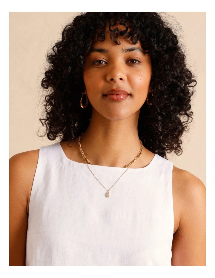 European Linen Square Neckline Mini Dress in White image 3