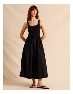 Knit Woven Midi Dress in Black