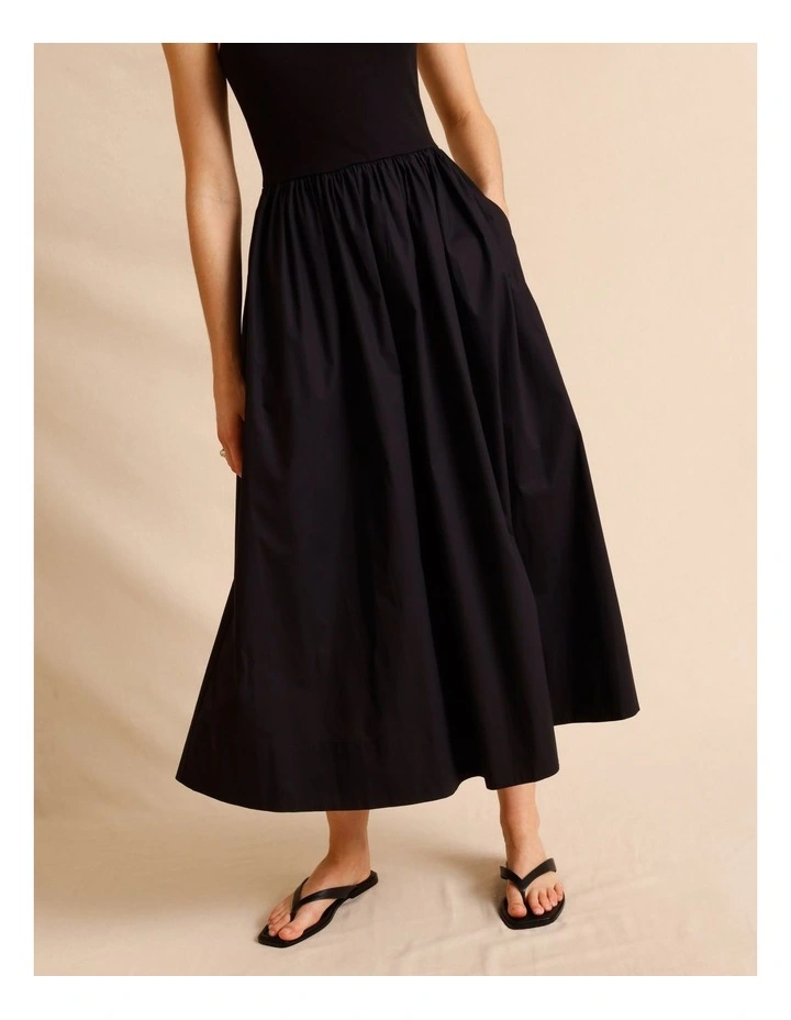 Knit Woven Midi Dress in Black image 3