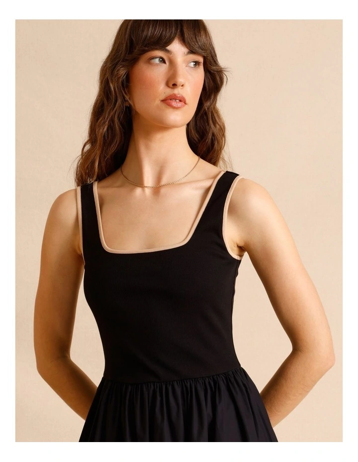 Knit Woven Midi Dress in Black image 4