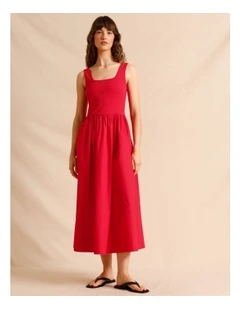 Knit Woven Midi Dress in Raspberry