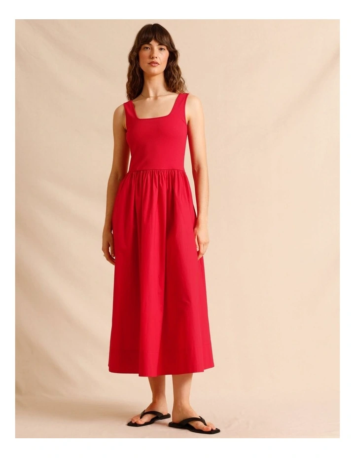 Knit Woven Midi Dress in Raspberry image 1
