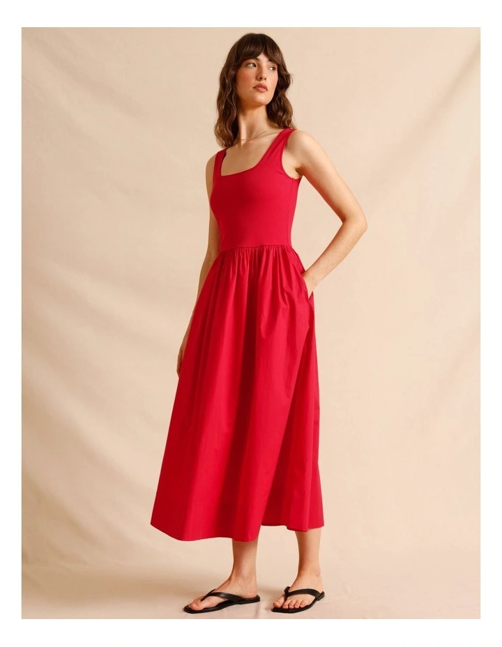 Knit Woven Midi Dress in Raspberry image 3