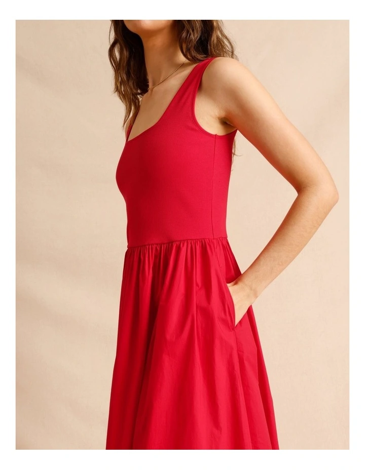 Knit Woven Midi Dress in Raspberry image 4