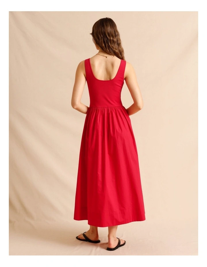 Knit Woven Midi Dress in Raspberry image 5