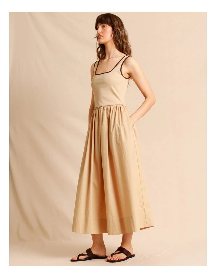 Knit Woven Midi Dress in Sand image 2