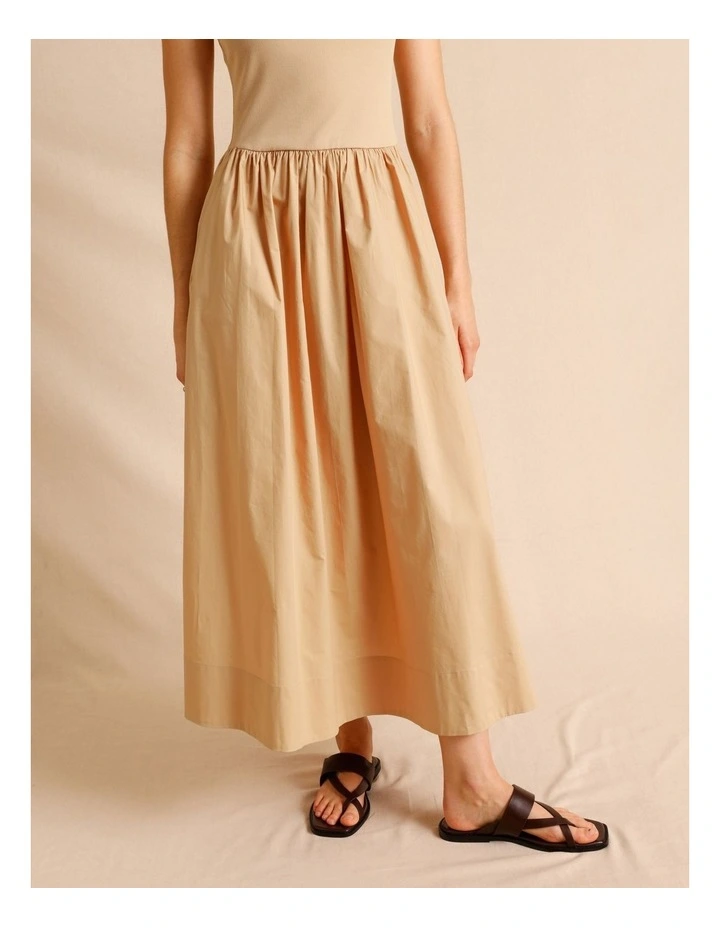 Knit Woven Midi Dress in Sand image 3