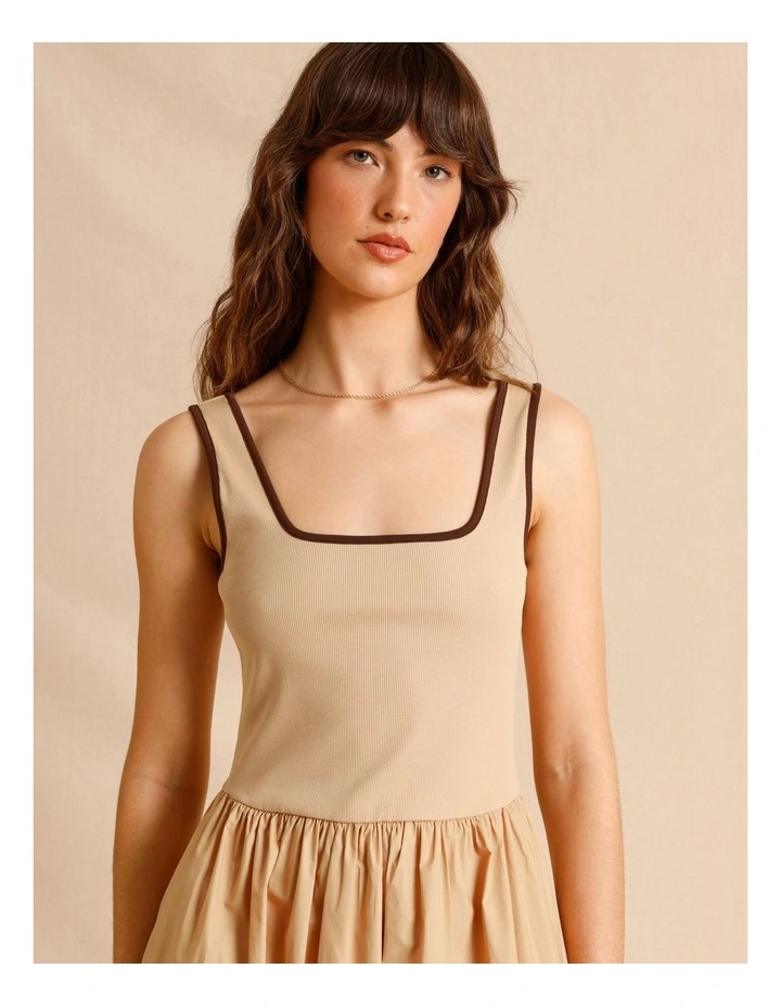 Knit Woven Midi Dress in Sand image 4