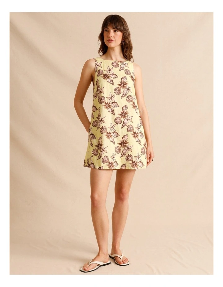European Linen Square Neckline Mini Dress in Assorted image 1