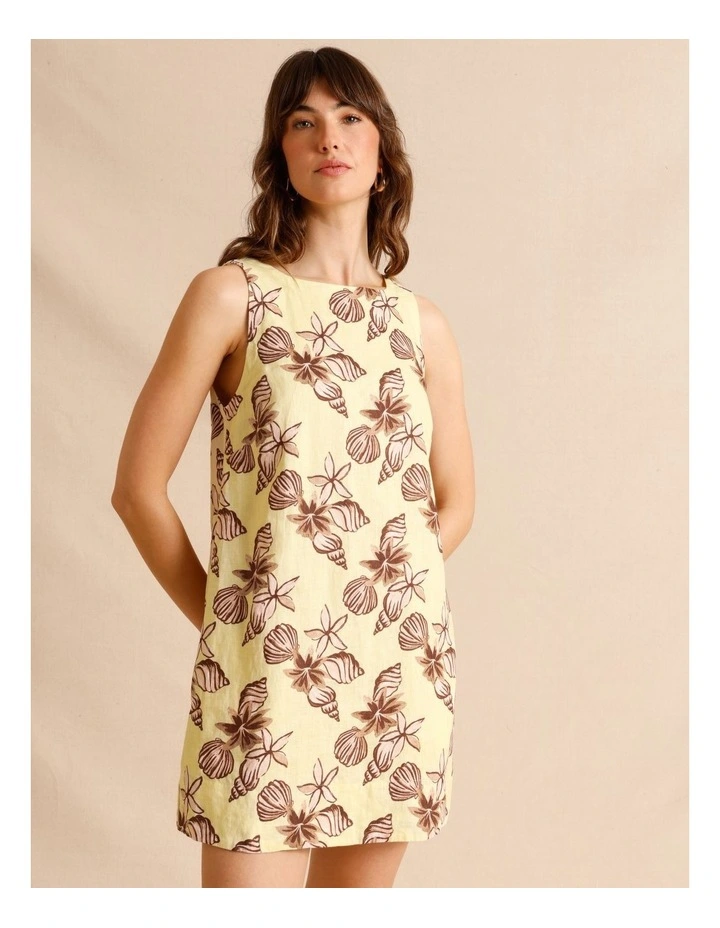 European Linen Square Neckline Mini Dress in Assorted image 2
