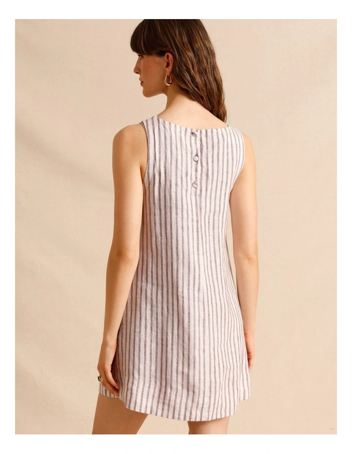 European Linen Square Neckline Mini Dress in Brown Multi image 5