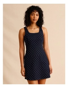 Recycled Cotton Blend Studded Denim Mini Dress in Indigo