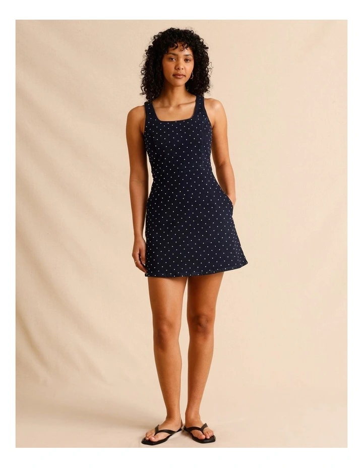 Recycled Cotton Blend Studded Denim Mini Dress in Indigo image 2