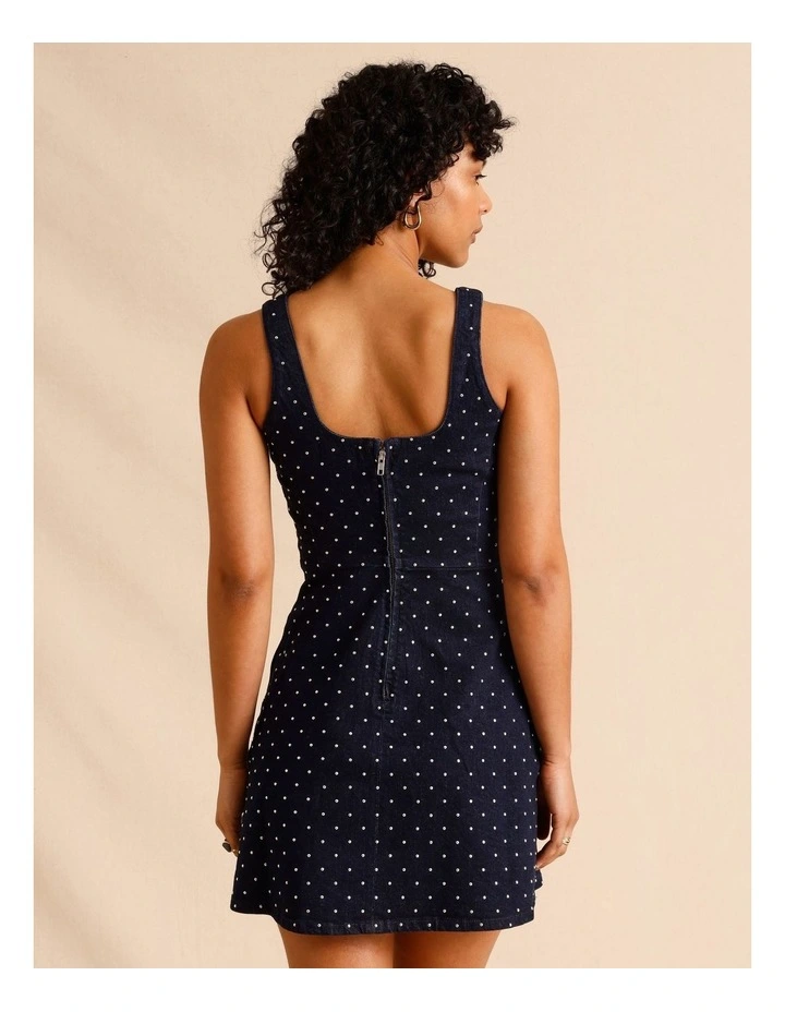 Recycled Cotton Blend Studded Denim Mini Dress in Indigo image 5