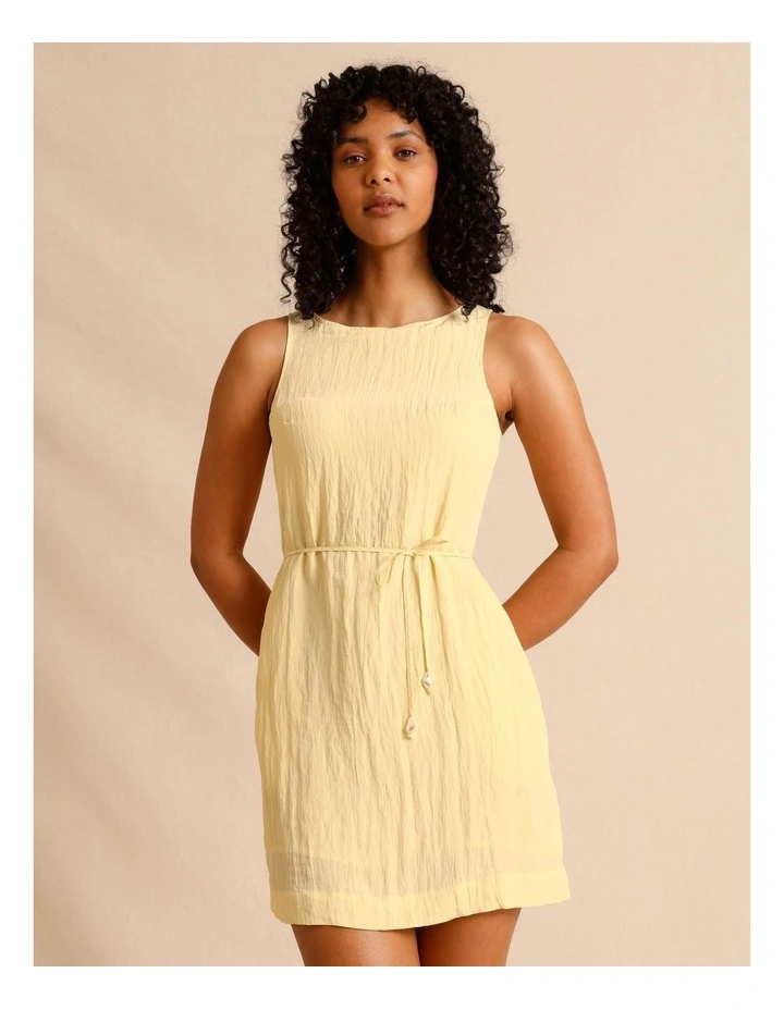 Recycled Polyester Blend Crinkle Tie Mini Dress in Lemon image 1