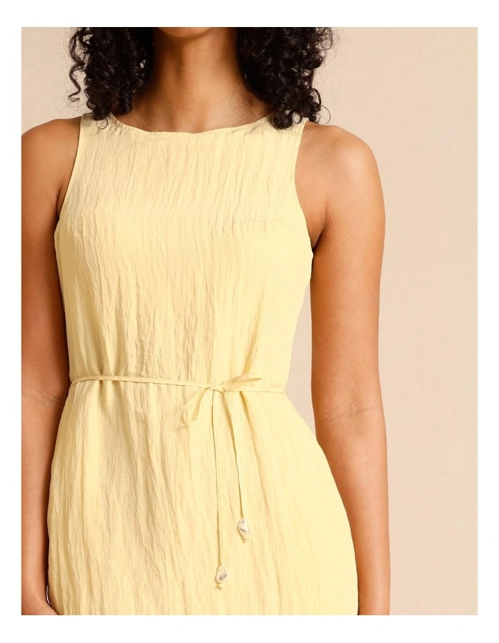 Recycled Polyester Blend Crinkle Tie Mini Dress in Lemon image 3