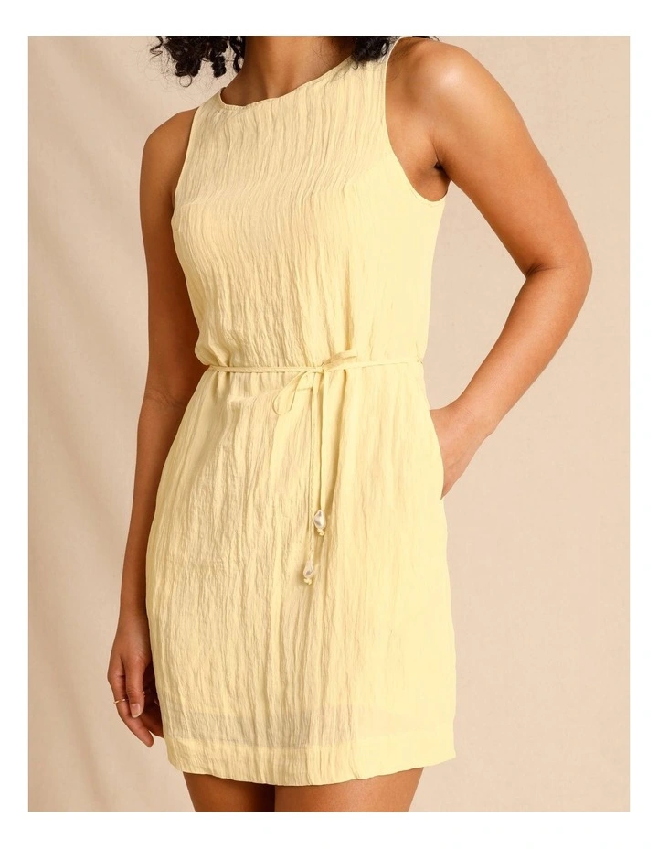 Recycled Polyester Blend Crinkle Tie Mini Dress in Lemon image 4