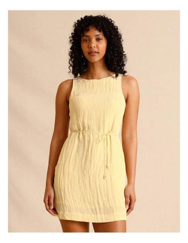 Recycled Polyester Blend Crinkle Tie Mini Dress in Lemon image 5