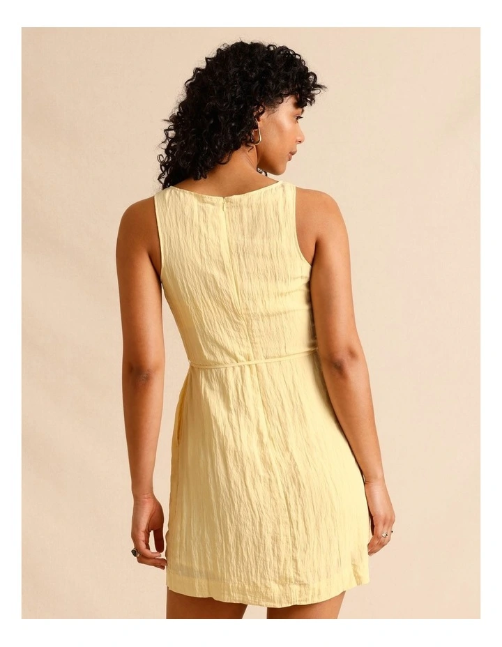 Recycled Polyester Blend Crinkle Tie Mini Dress in Lemon image 6