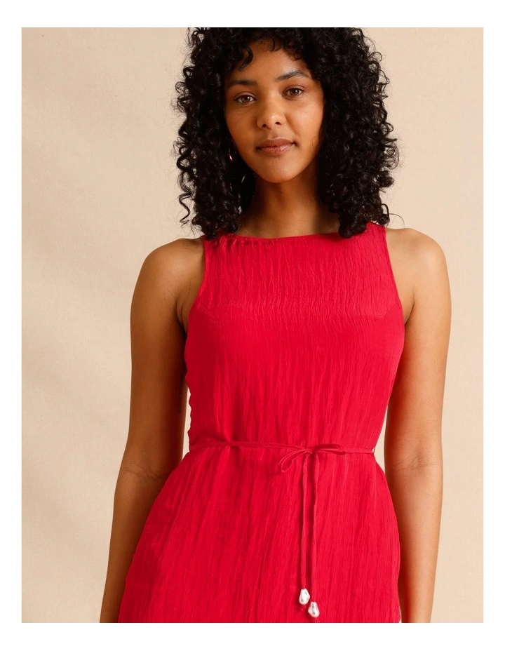 Recycled Polyester Blend Crinkle Tie Mini Dress in Raspberry image 3