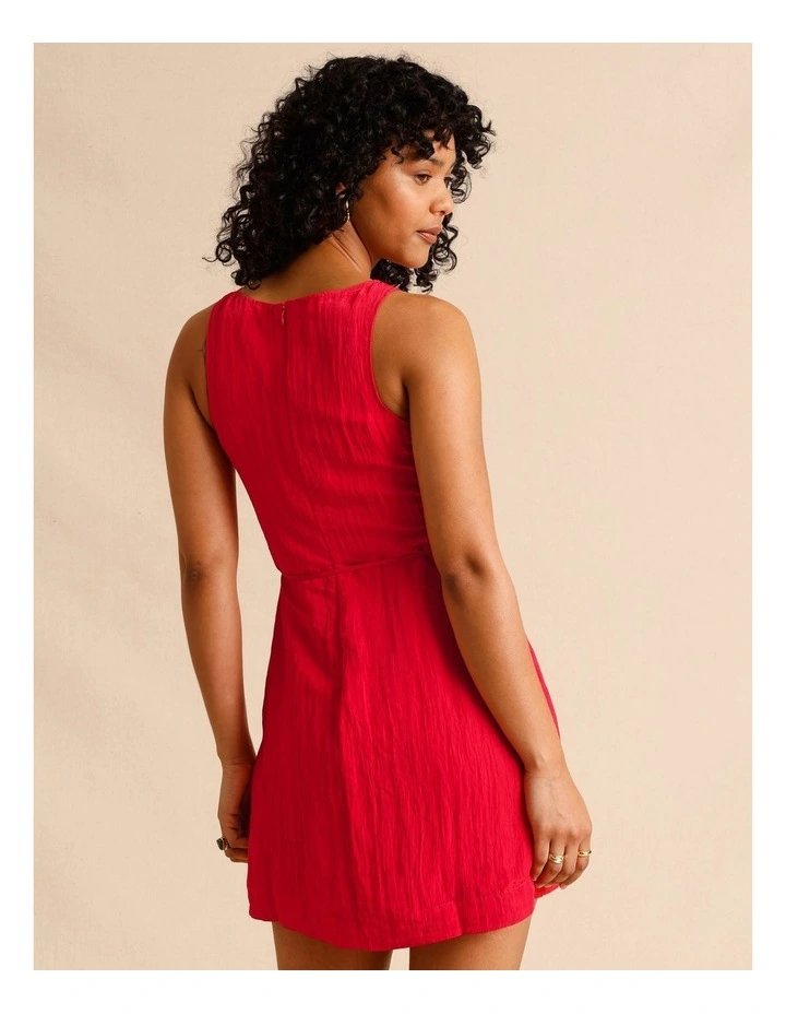 Recycled Polyester Blend Crinkle Tie Mini Dress in Raspberry image 5