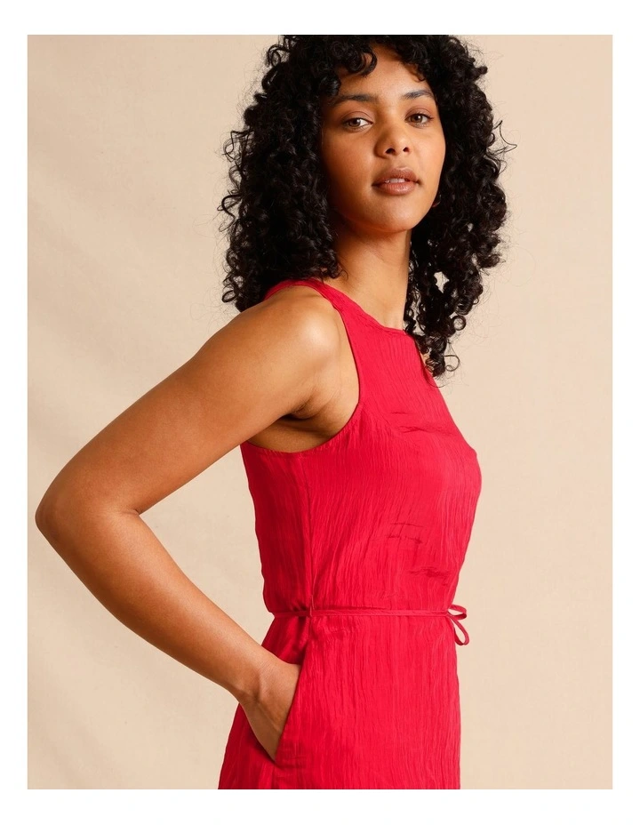 Recycled Polyester Blend Crinkle Tie Mini Dress in Raspberry image 6