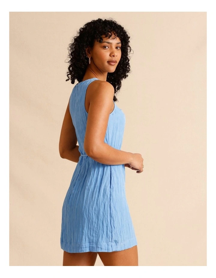 Recycled Polyester Blend Crinkle Tie Mini Dress in Blue image 6