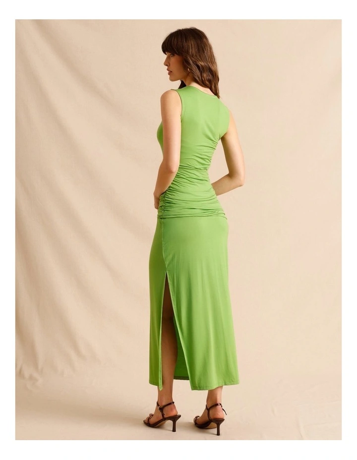 Tencel Blend Asymmetrical Neckline Midi Dress in Green image 6