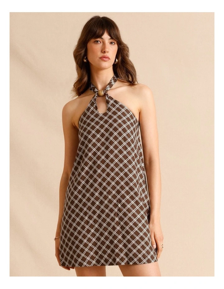 European Linen Halter Mini Dress in Chocolate image 1