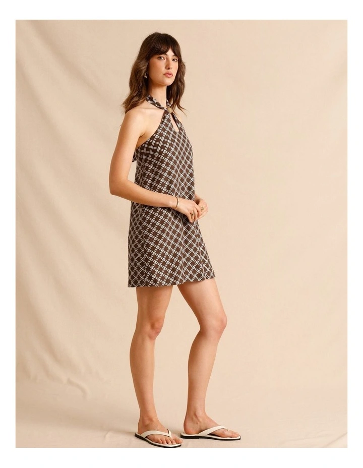 European Linen Halter Mini Dress in Chocolate image 2