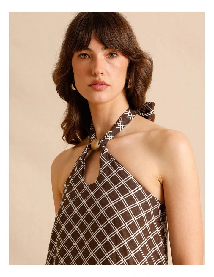 European Linen Halter Mini Dress in Chocolate image 3