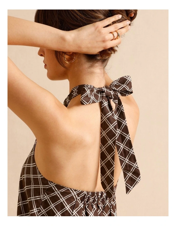 European Linen Halter Mini Dress in Chocolate image 5