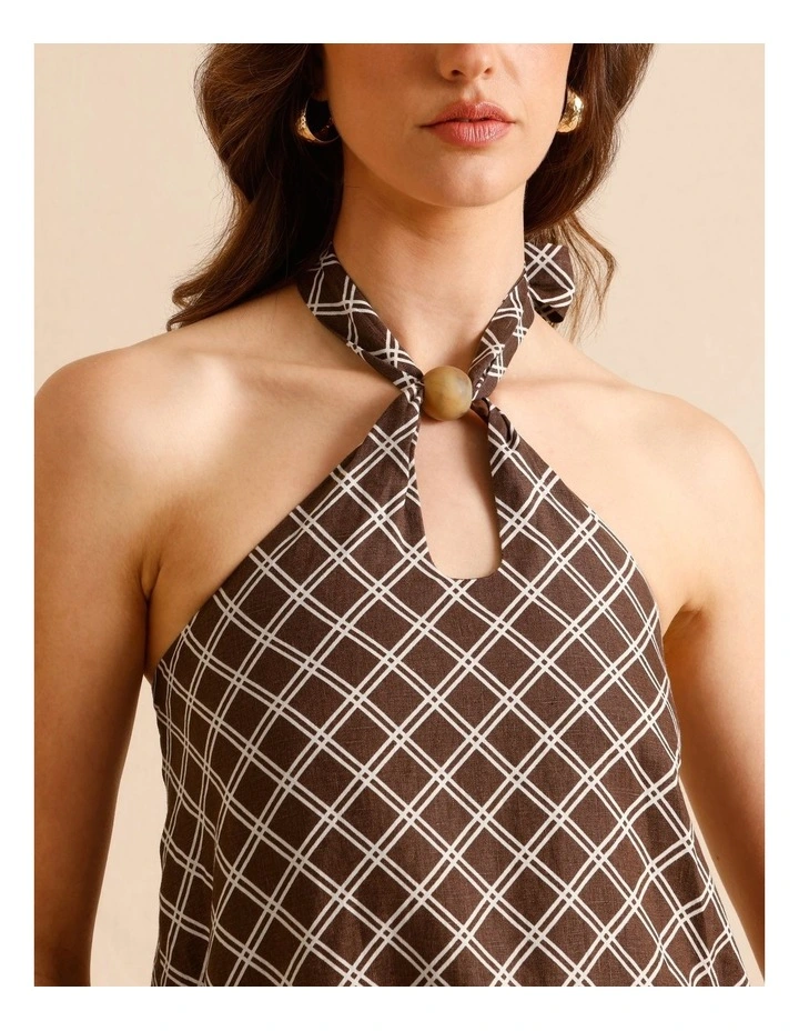 European Linen Halter Mini Dress in Chocolate image 6