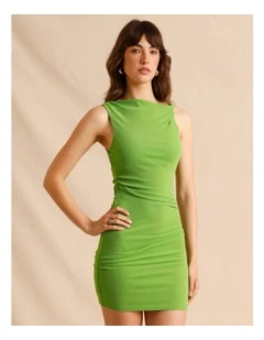 Twist Shoulder Lurex Mini Dress in Green