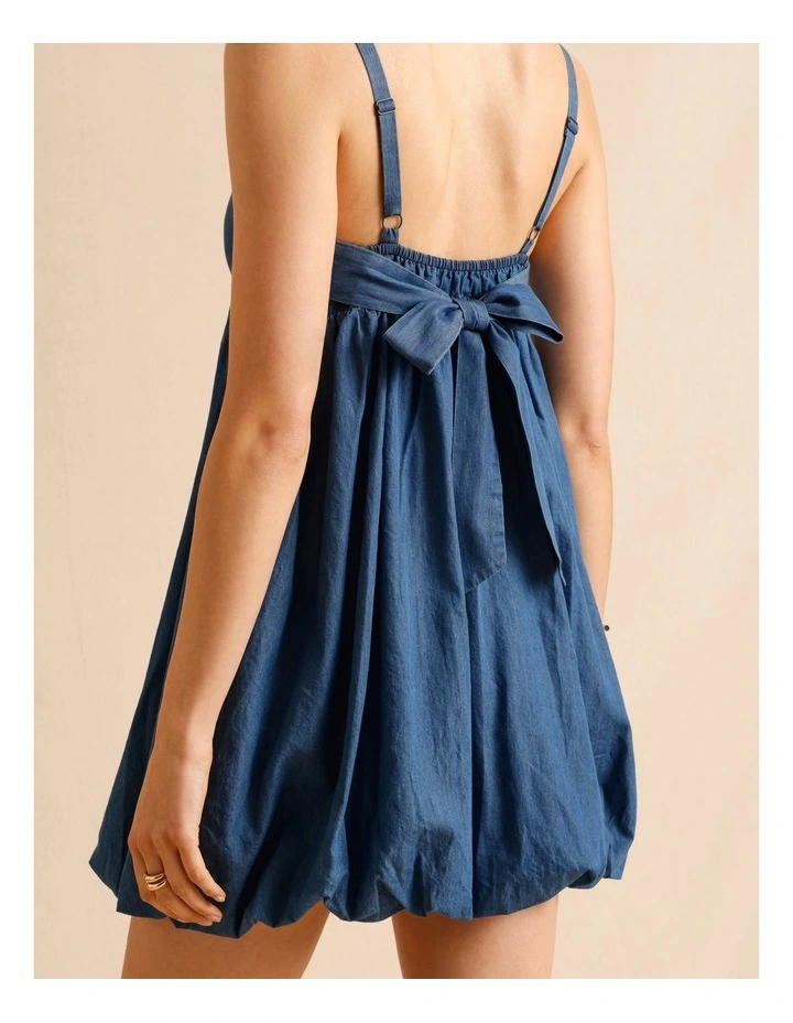 Chambray Bubble Hem Mini Dress in Blue image 5
