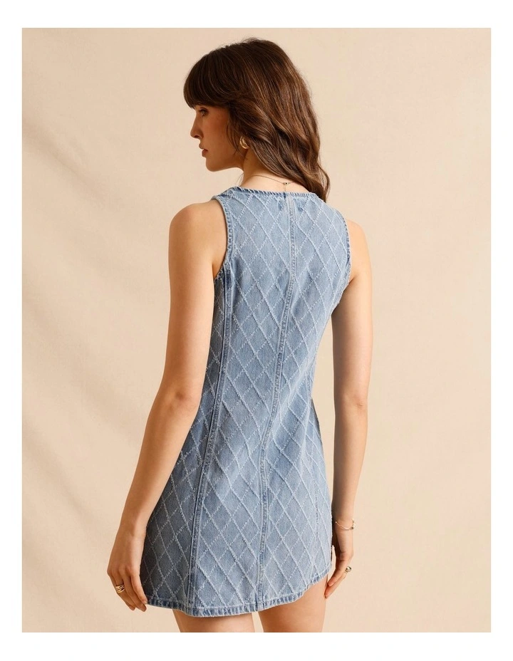 Textured Denim Button Front Mini Dress in Light Blue image 6