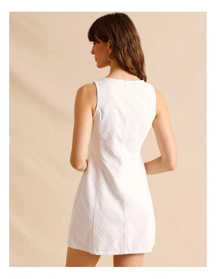Textured Denim Button Front Mini Dress in White image 5