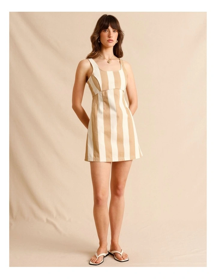 Recycled Cotton Blend Twill Square Neck Mini Dress in Sand image 2