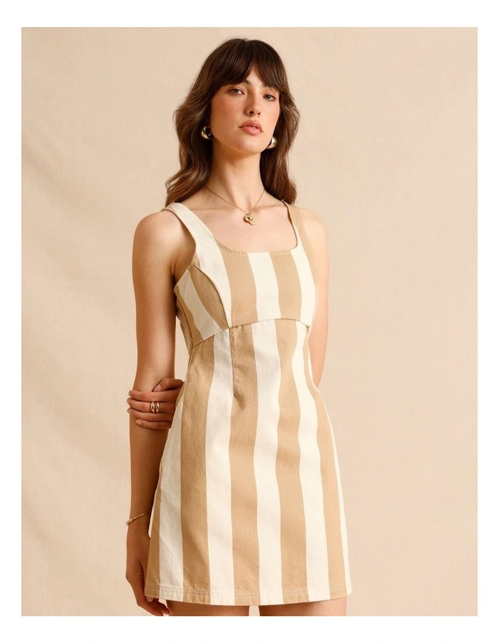 Recycled Cotton Blend Twill Square Neck Mini Dress in Sand image 3