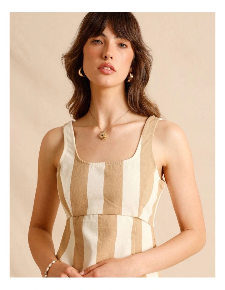 Recycled Cotton Blend Twill Square Neck Mini Dress in Sand image 4