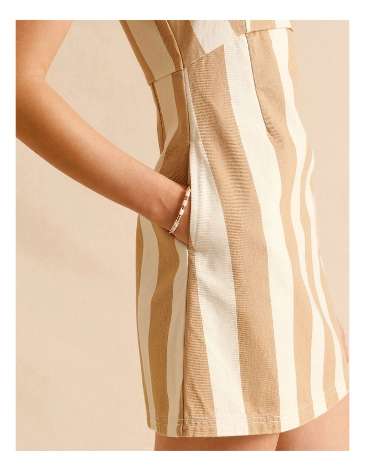 Recycled Cotton Blend Twill Square Neck Mini Dress in Sand image 5