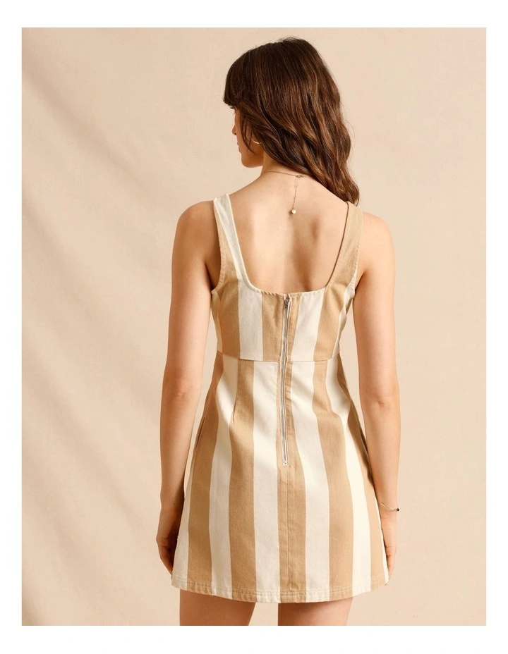 Recycled Cotton Blend Twill Square Neck Mini Dress in Sand image 6