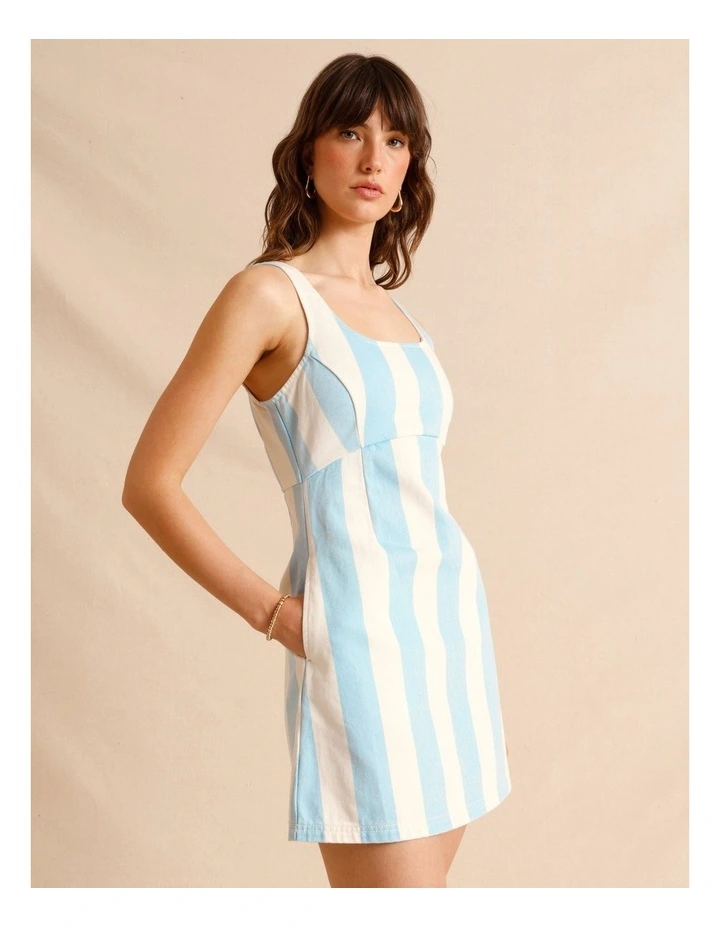 Recycled Cotton Blend Twill Square Neck Mini Dress in Light Blue image 1