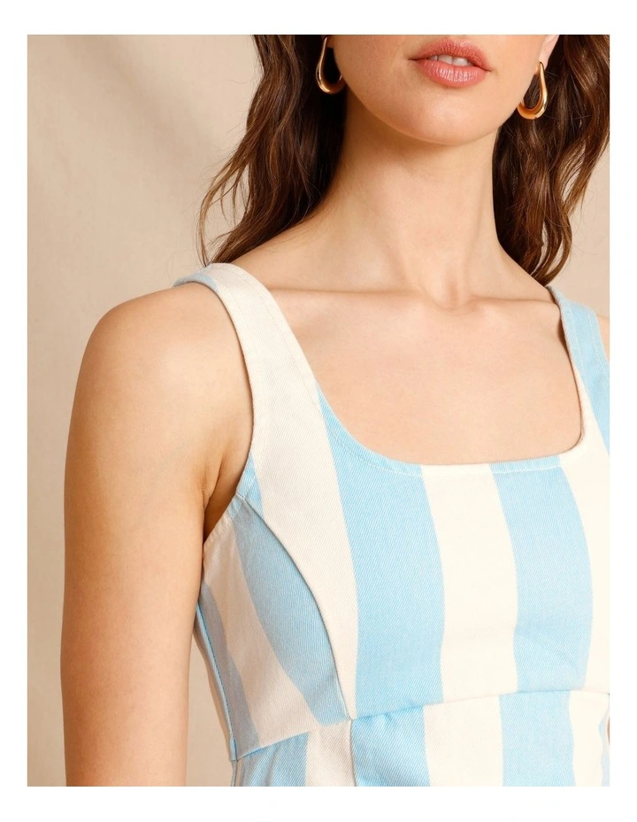 Recycled Cotton Blend Twill Square Neck Mini Dress in Light Blue image 3