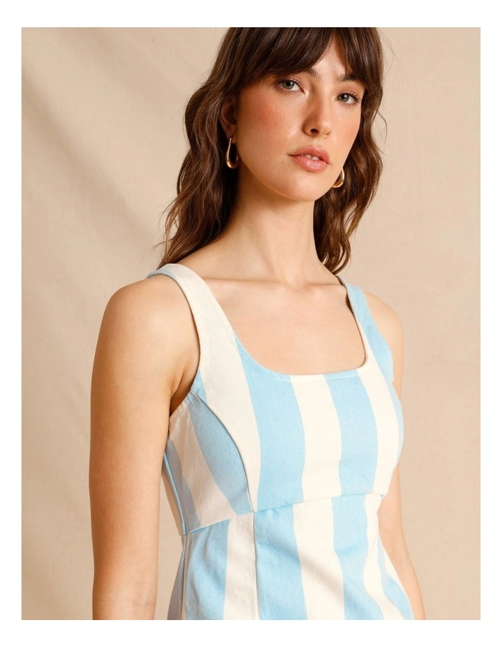 Recycled Cotton Blend Twill Square Neck Mini Dress in Light Blue image 4