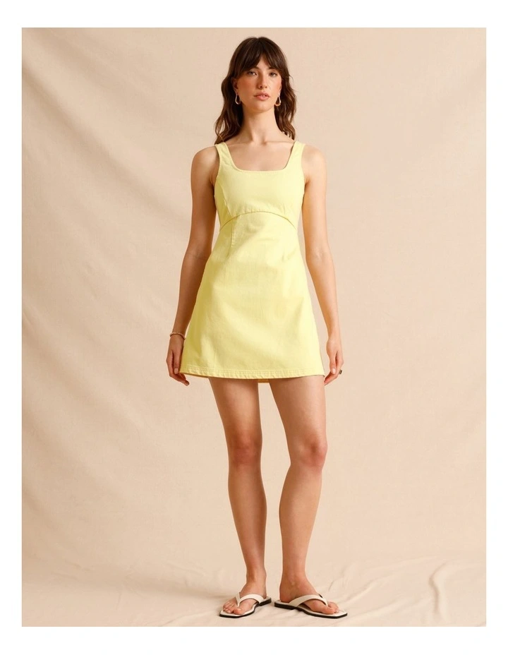 Recycled Cotton Blend Twill Square Neck Mini Dress in Lemon image 1
