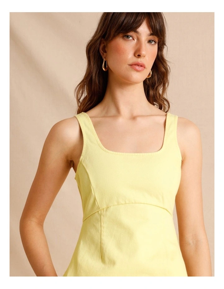 Recycled Cotton Blend Twill Square Neck Mini Dress in Lemon image 4