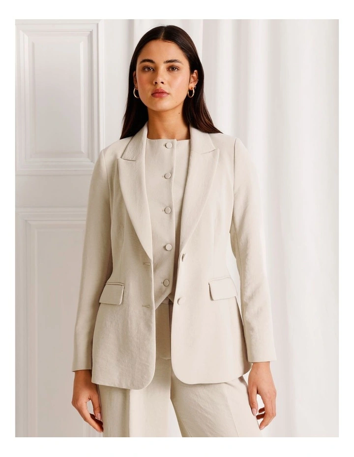Single Breasted Blazer in Stone image 3